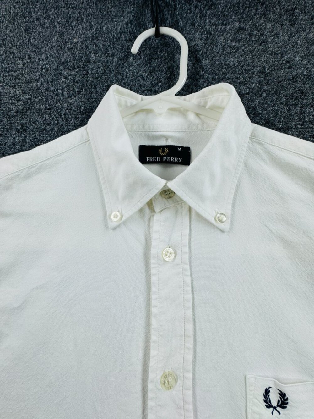 Fred Perry Oxford Button-Down Medium Men White Short Sleeve Logo Solid Designer